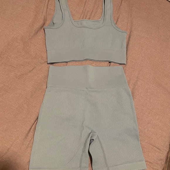 Dusty Blue Ribbed Workout Set - Picture 2 of 2